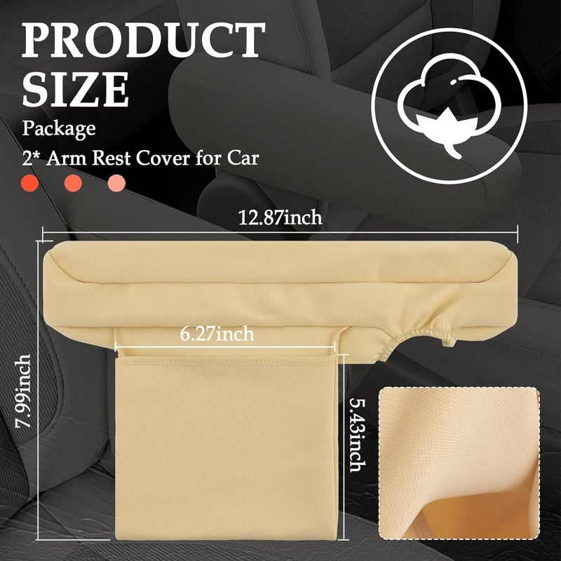Figpade 2PCS Arm Rest Cover for Car with Side Pocket,All Seasons Car Armrest Cover Car Organizer Protects Armrest and Car Decorations,Universal Car Accessories Interior Armrest Cover for Car (Beige) - Image 2